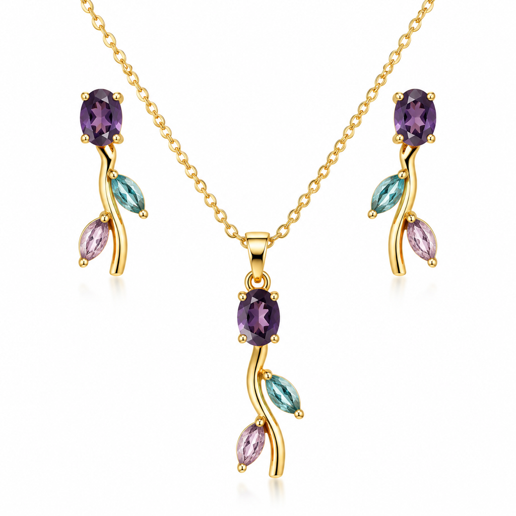 Amethyst Tulip Bloom Pendant Set