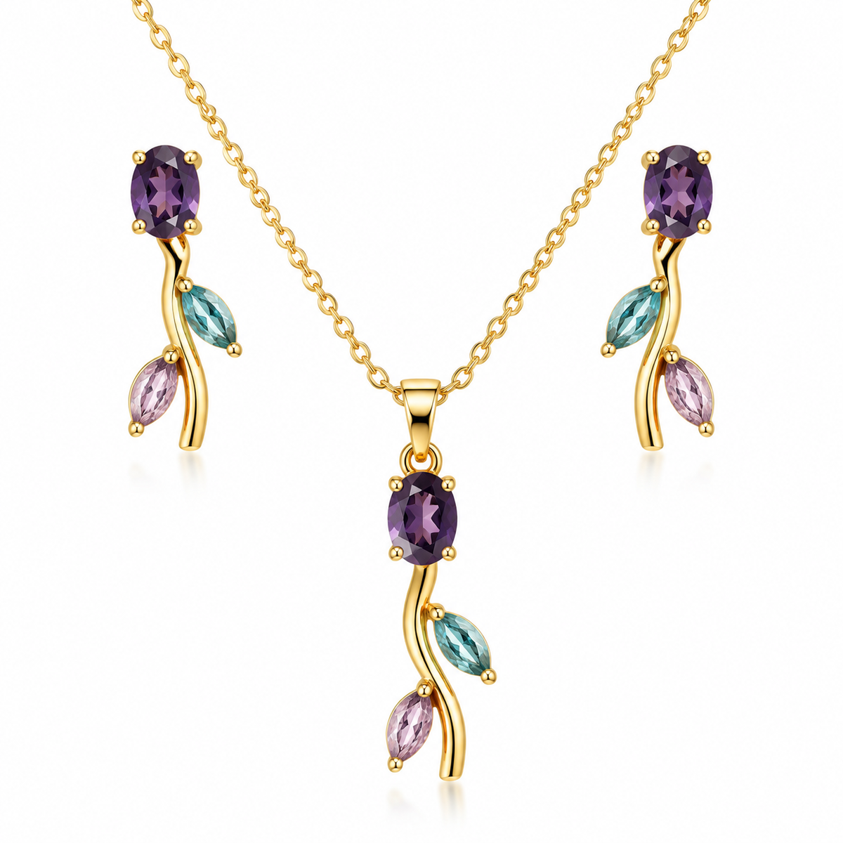 Amethyst Tulip Bloom Pendant Set