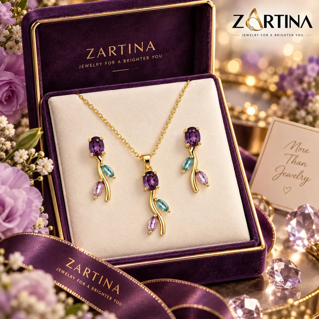 Amethyst Tulip Bloom Pendant Set