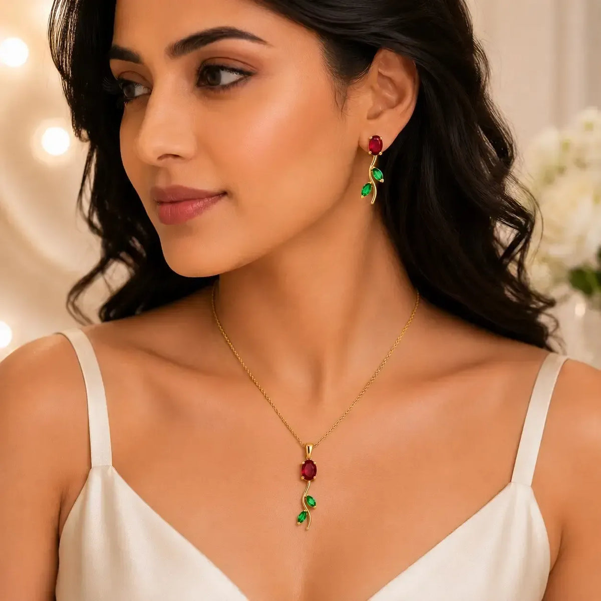 Crimson Vine Necklace & Earring Set