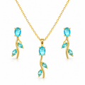 Aqua Blue Tulip Bloom Pendant Set