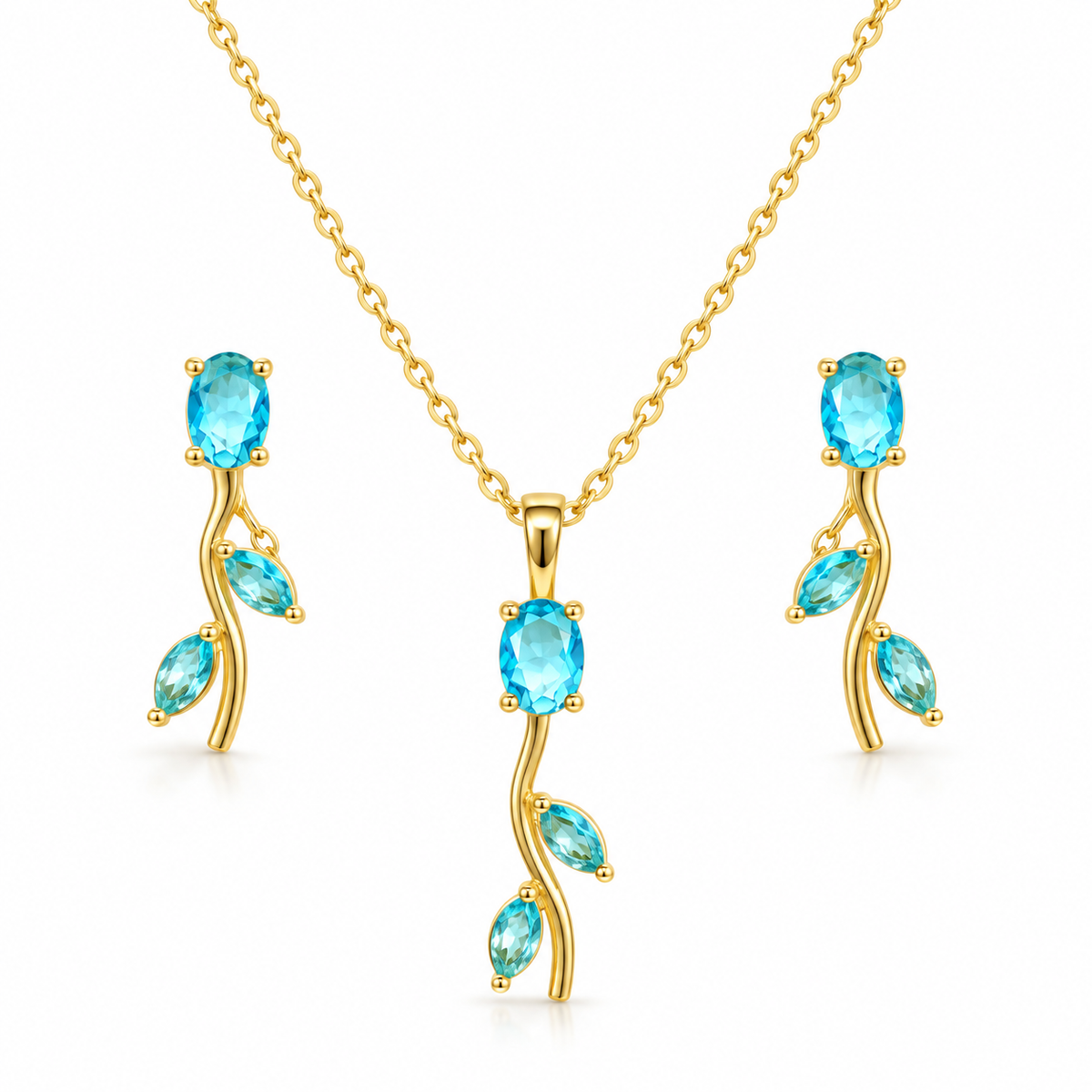 Aqua Blue Tulip Bloom Pendant Set